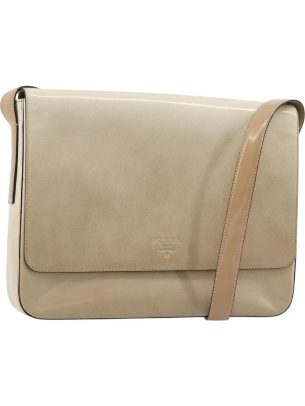 PRADA Shoulder Bag Patent leather Beige Silver